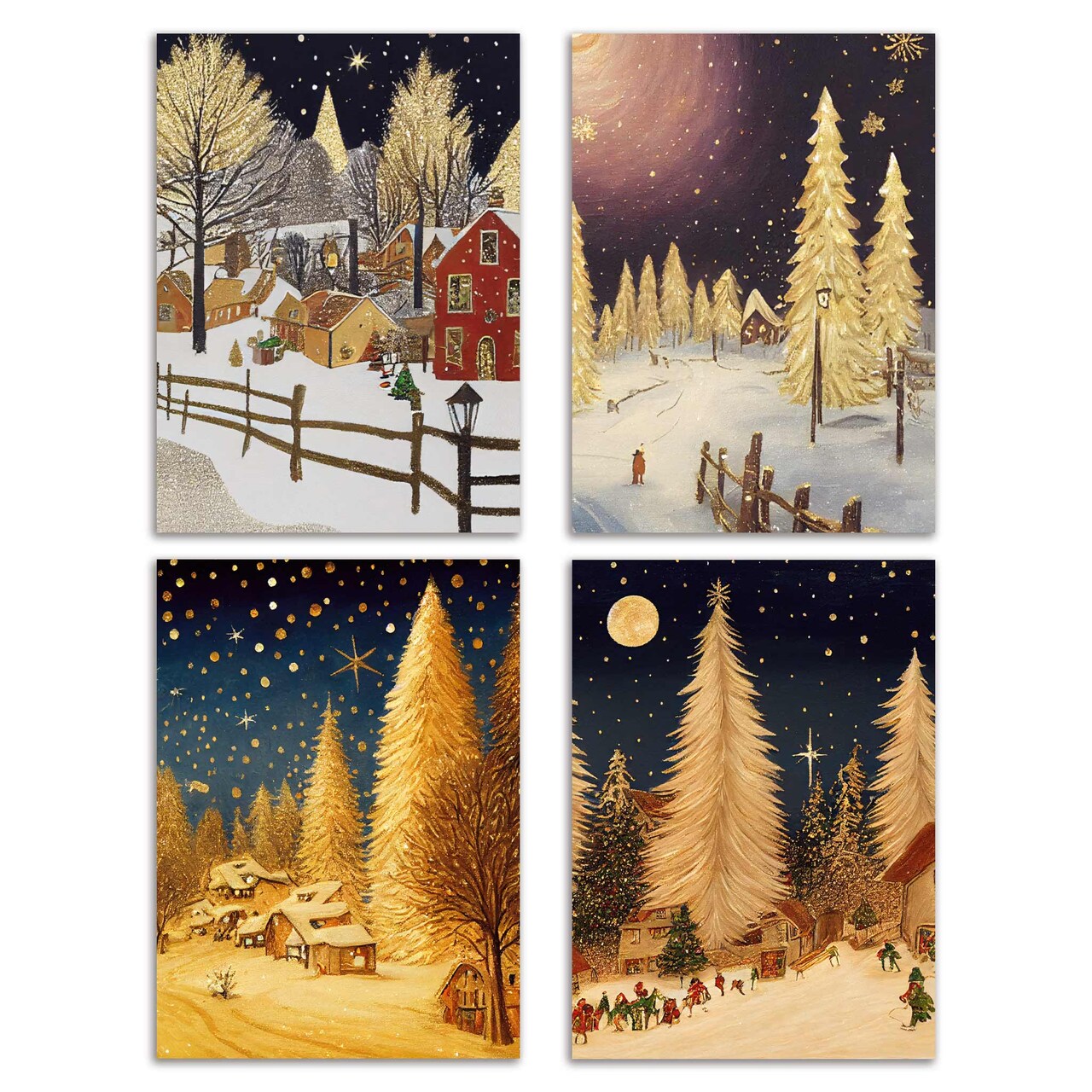 Winter Village Christmas Cards - 24-Pack of Holiday Greeting Cards with 4 Classic Vintage Winter Scenes, Perfect for Sharing Merry Christmas & Holiday Wishes, Blank Inside for Personalized Messages - Cozy and Nostalgic Festive Stationery Set